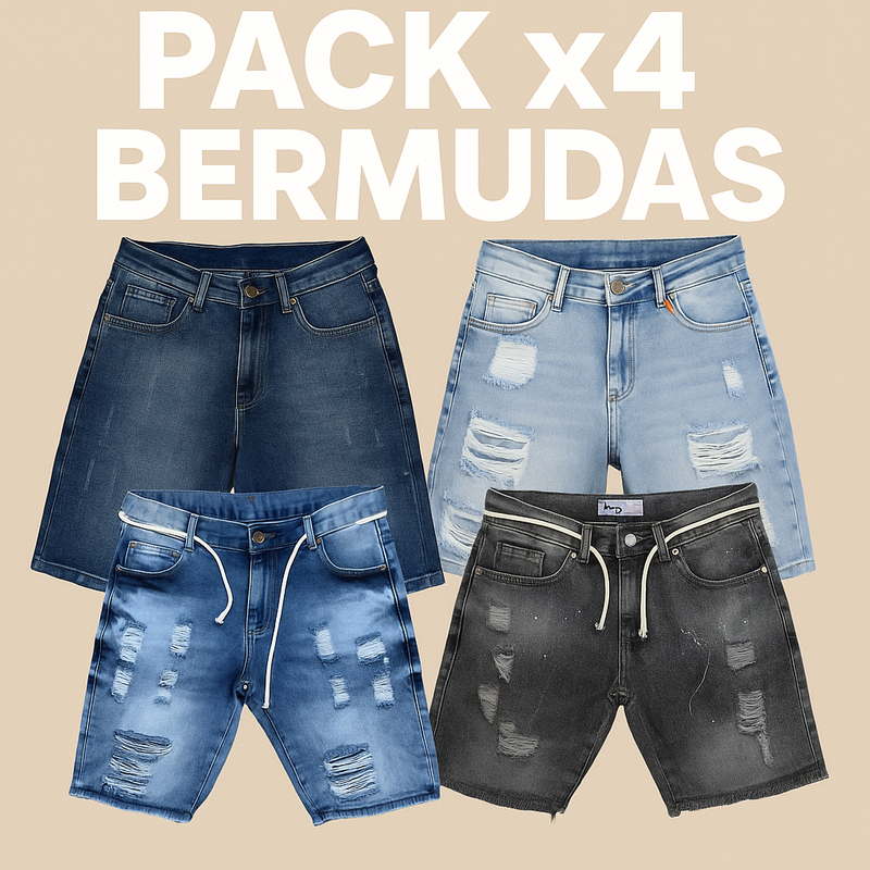 Pack x4 Bermudas de Jean para Hombre