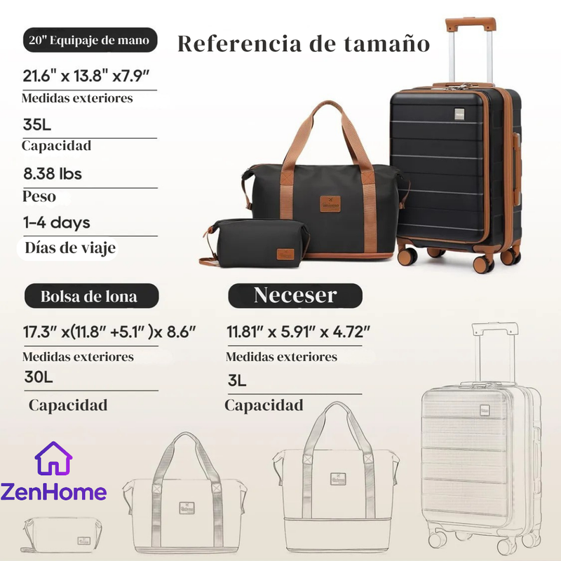 Kit de Viaje IMIOMO – 3 Piezas: Valija 20” + Bolsa de Lona + Neceser