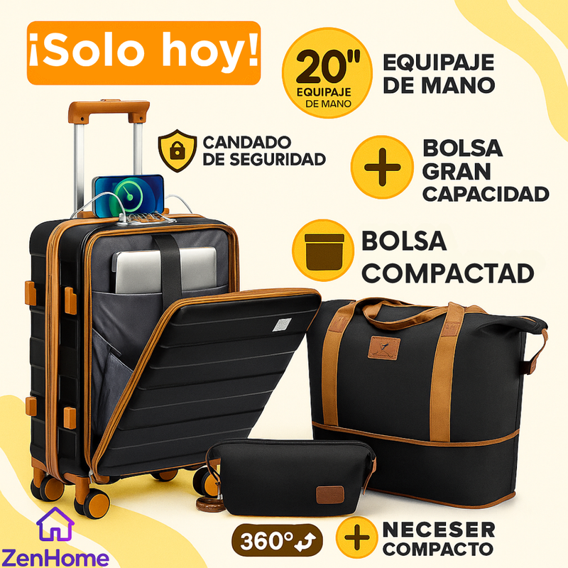 Kit de Viaje IMIOMO – 3 Piezas: Valija 20” + Bolsa de Lona + Neceser