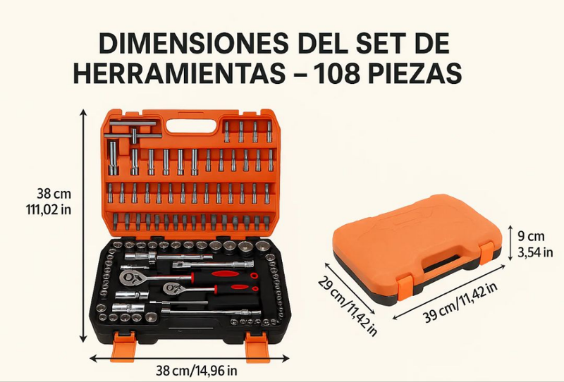 Kit de Herramientas 108 Piezas🔧Juego de Dados y Raches, Solución profesional en casa
