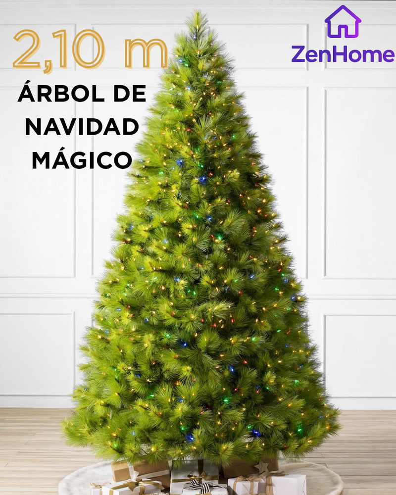 Árbol de Navidad MAGICA 2,10m con mando a distancia y micro LEDs de colores integrados + REGALO.